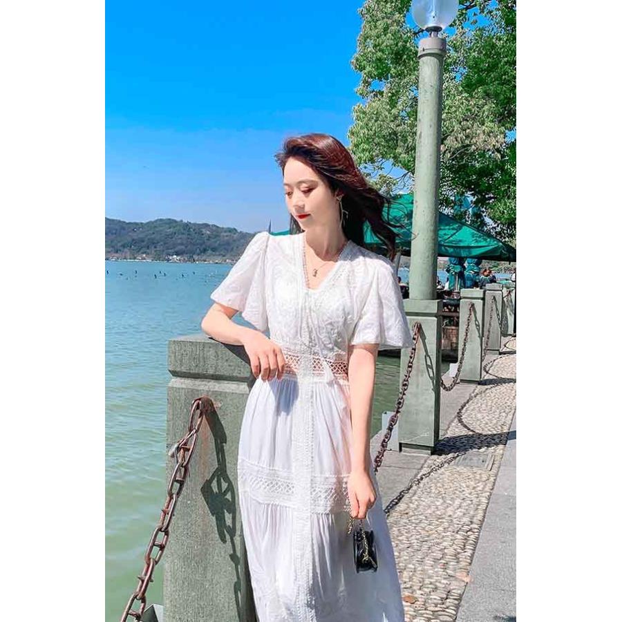 白ワンピース ハワイアン リゾートワンピース 大人可愛い 夏ワンピース