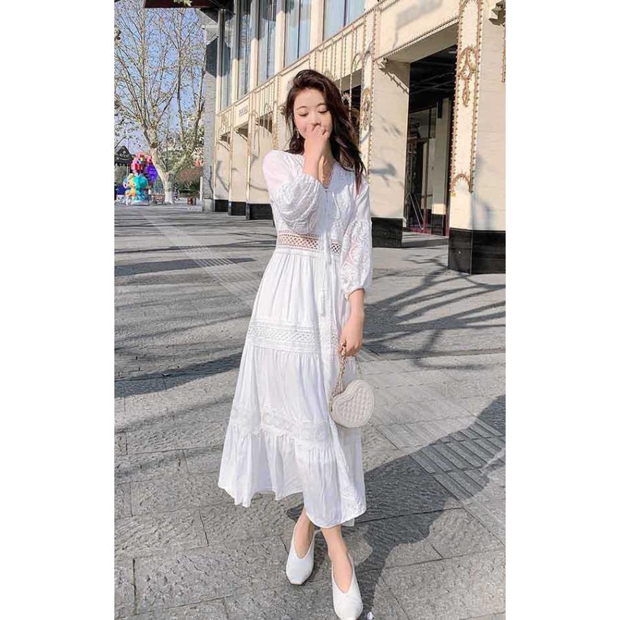 白ワンピース ハワイアン リゾートワンピース 大人可愛い 夏ワンピース