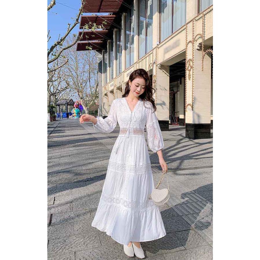 白ワンピース ハワイアン リゾートワンピース 大人可愛い 夏ワンピース