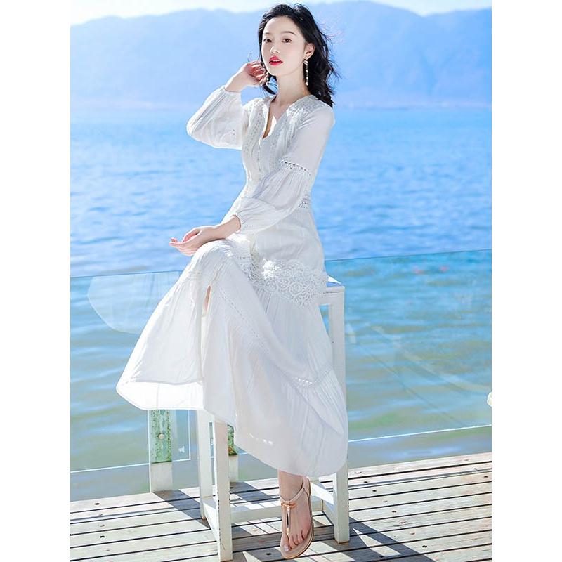 白ワンピース リゾートワンピース 大人可愛い 夏ワンピース リゾート