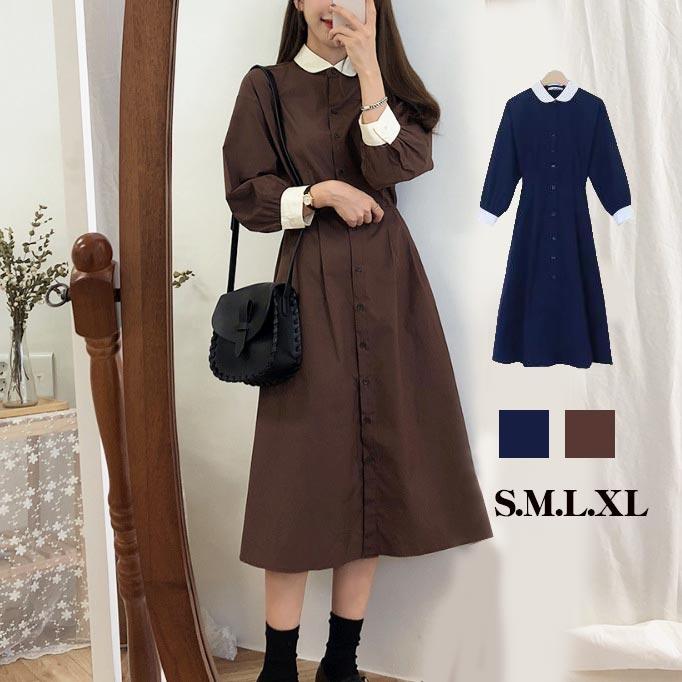 ワンピース 学生 通学 韓国ファッション おしゃれ 可愛い ロング
