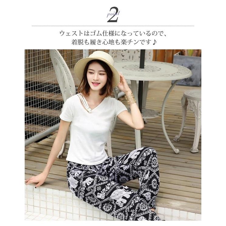リゾート ロングパンツ ガウチョパンツ サルエルパンツ ハワイアン ビーチパンツ レディース ウエストゴム ゆったり |  | 03