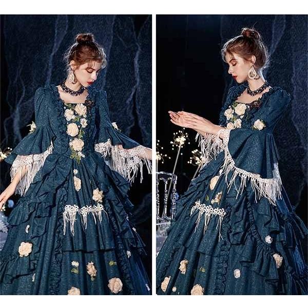 中世ヨーロッパ お姫様 女王様 ロングドレス カラードレス ステージ衣装 プリンセスライン 学園祭 文化祭 演奏会 発表会 コスチューム_6