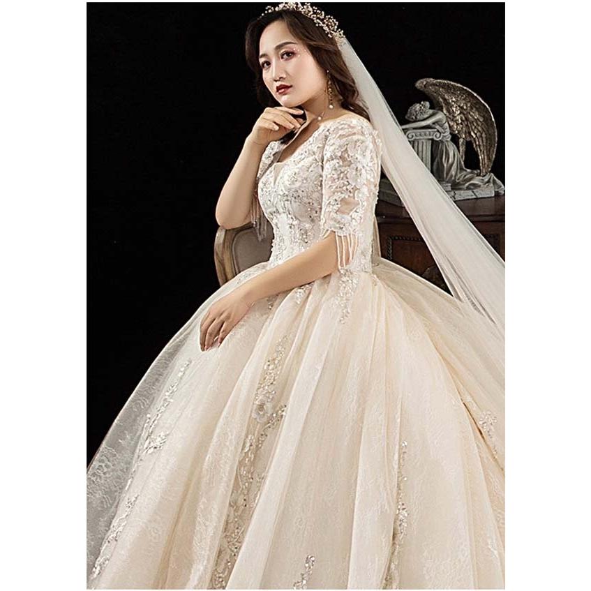 ウェディングドレス 花嫁 Vネック レース ぽっちゃり 結婚式 ウェディングドレス 花嫁 Vネック レース ぽっちゃり 結婚式