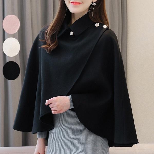 メール便送料無料対応可 ケープ コート マントコート ミディアム丈 ポンチョ アウター 大きめ レディース 韓国風 おしゃれ 体型カバー ゆったり 白 黒