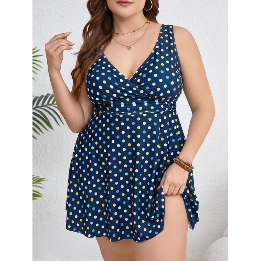 大きいサイズ 水着 レディース ワンピース水着 ワンピ水着 ぽっちゃり 体型カバー ネイビー 水玉 ドット柄 かわいい おしゃれ 女性 L-6L ネイビー |  | 05