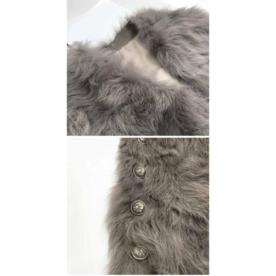 ヤマダヤ　福袋　Aga ファー　コート　アウター　ベスト　もこもこ　ネイビー MGSABLE リアルファー ベスト レディース ノーカラー 衿付き