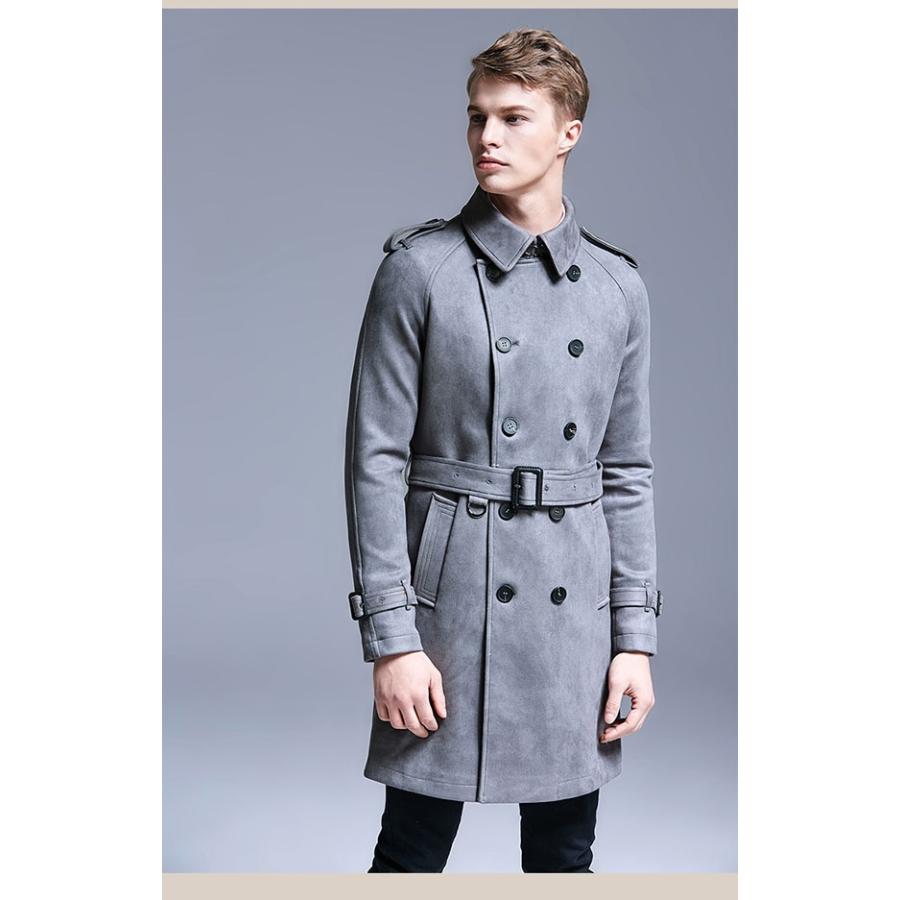 S~6XL スエード トレンチコート メンズ ロング ベルト付き 春 S~6XL スエード トレンチコート メンズ ロング ベルト付き 春