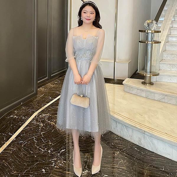 ドレス 大人 ピアノ 発表会 ロングドレス ミモレ丈 大きいサイズ 袖