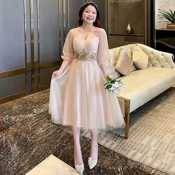 ドレス 大人 ピアノ 発表会 ロングドレス ミモレ丈 大きいサイズ 袖