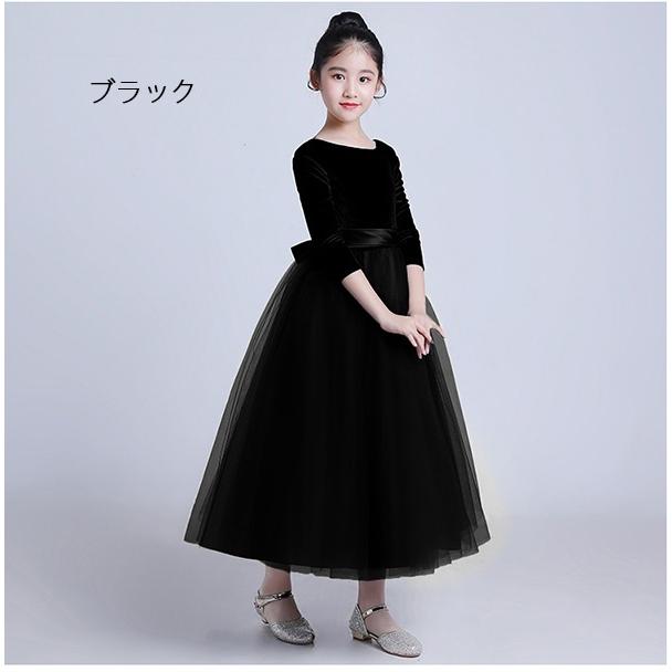 ピアノ発表会 ドレス ロング丈 ファスナー 子供ドレス ワンピース 冬