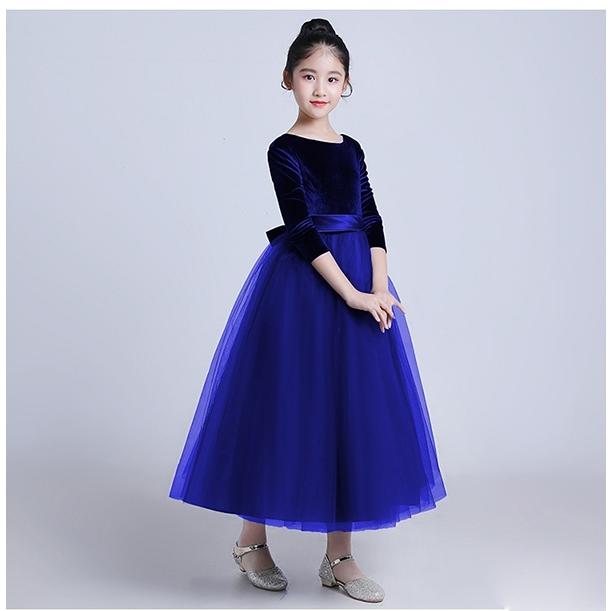 ピアノ発表会 ドレス ロング丈 ファスナー 子供ドレス ワンピース 冬