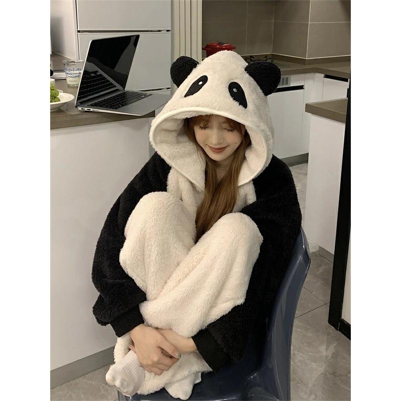 もこもこ ルームウェア panda パンダ パジャマ 冬 きぐるみ フード付き 