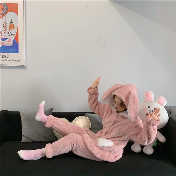 もこもこ パジャマ 上下セット うさぎ 暖かい 長袖 部屋着 冬物