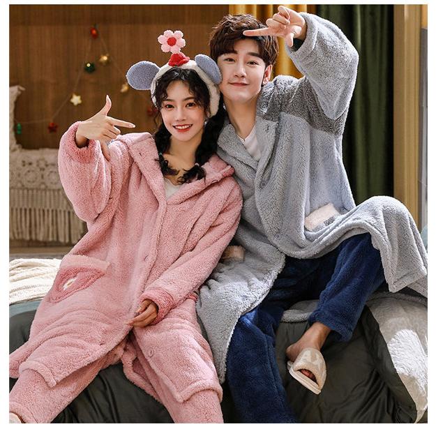 ナイトガウン メンズ ルームウェア もこもこ ペアパジャマ レディース 冬 長袖 前開き 裏起毛 部屋着 プレゼント ブルー ピンク グレー Dh251d3 フルグレース 通販 Yahoo ショッピング