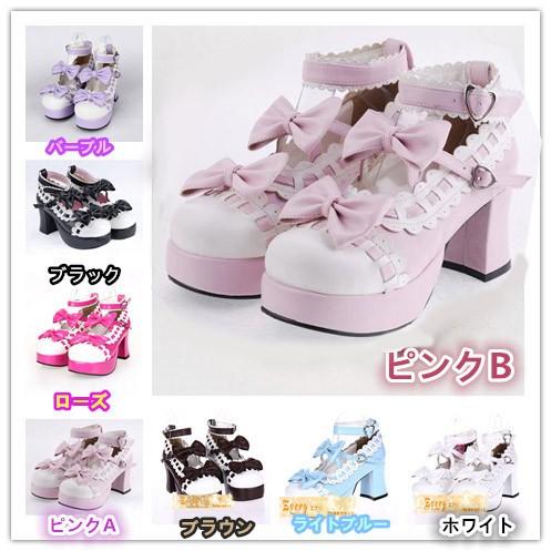 ロリータ靴 メイド靴 大人 女の子 リボン付き パンプス ロリータ