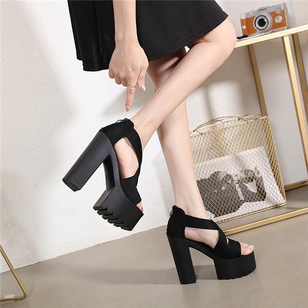 サンダル ハイヒール キャバ 太ヒール オープントゥ ファスナー