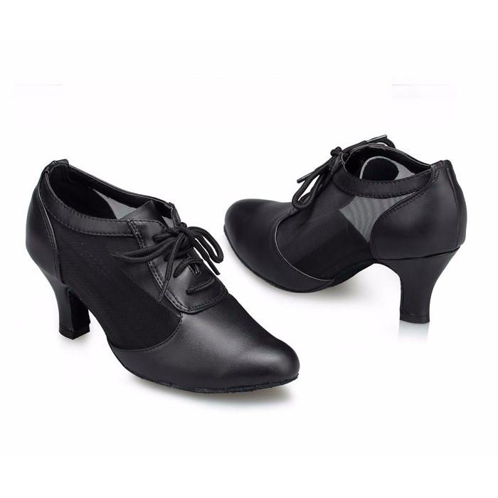 ダンスヒール　黒　ストラップ付き モダン、ラテン兼用社交ダンスシューズ ダンスヒール ストラップ
