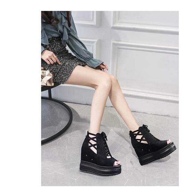 厚底サンダル ヒール12cm 黒 サンダル サマーブーツ オープン