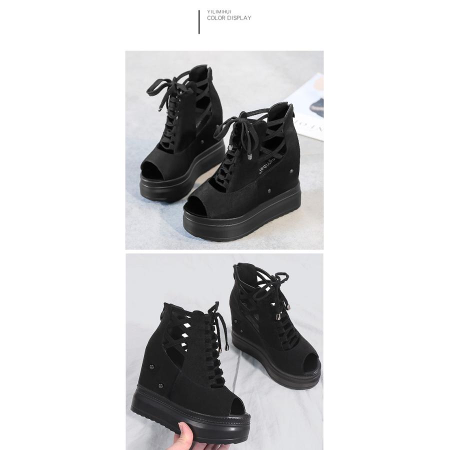 厚底サンダル ヒール12cm 黒 サンダル サマーブーツ オープントゥ