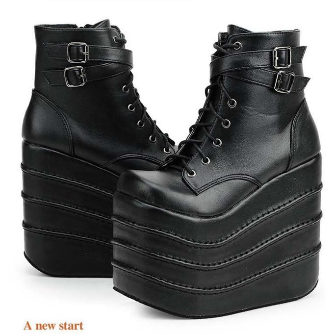 超厚底 ブーツ 靴 春秋 シンプル パンク風 ヴィンテージ ヒール16cm