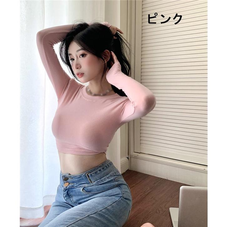 Tシャツ レディース 8colour 長袖 トップス レディース カシュクール リブ ピッタリ ボディライン 胸元セクシー 長袖Tシャツ｜fullgrace｜18