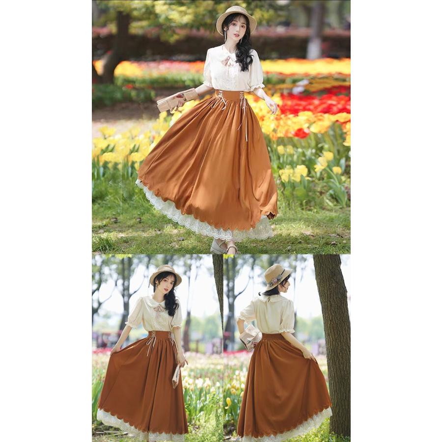 ロリータ セットアップ シャツ スカート ヨーロッパ 半袖 長袖 ロング