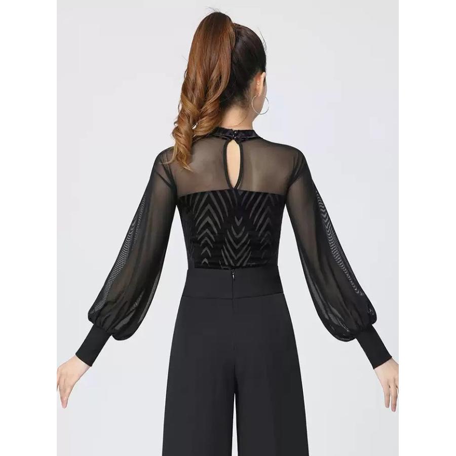 社交ダンス トップス レオタード式 レディース ハイネック 長袖 ランタンスリーブ レッスンウェア 競技着 モダン 演出着 パーツ付き ダンストップス 女性用 |  | 10