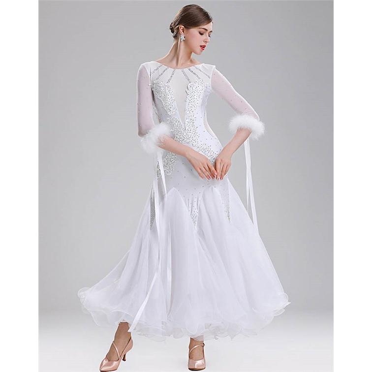 レッド 赤 ホワイト 白 社交ダンス衣装 ワンピース ダンス練習着 競技会 ワルツ ダンス服 競技用 ステージ衣装 演出服 社交ダンス モダンドレス Dm308g4 フルグレース 通販 Yahoo ショッピング