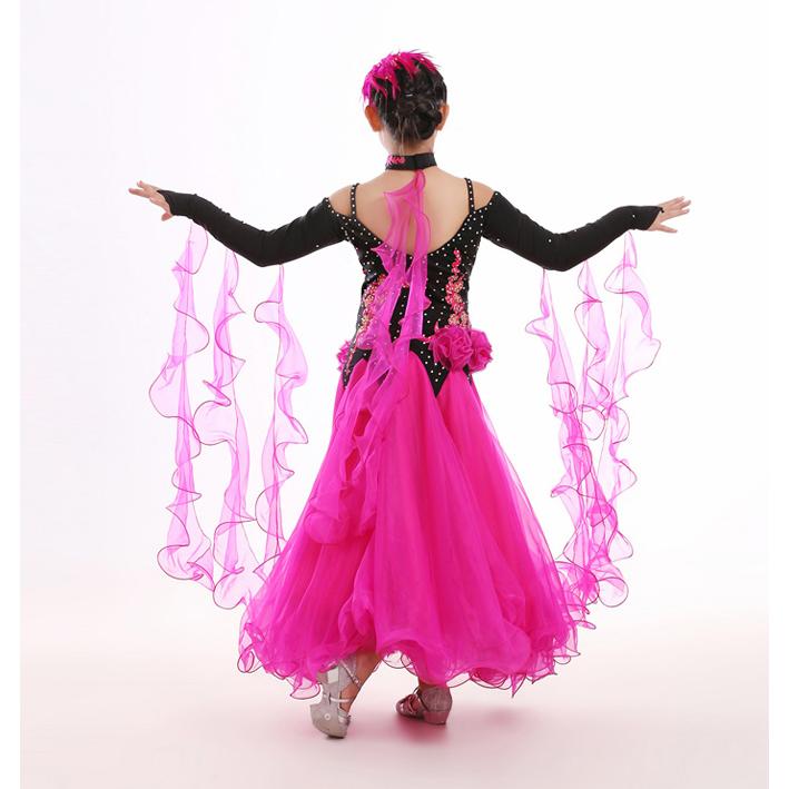 社交ダンスドレス ワンピース キッズ用 スタンダードドレス ジュニア用 社交ダンスワンピース 練習用セット 演出服 競技着 M-2XL グリーン ローズ |  | 10