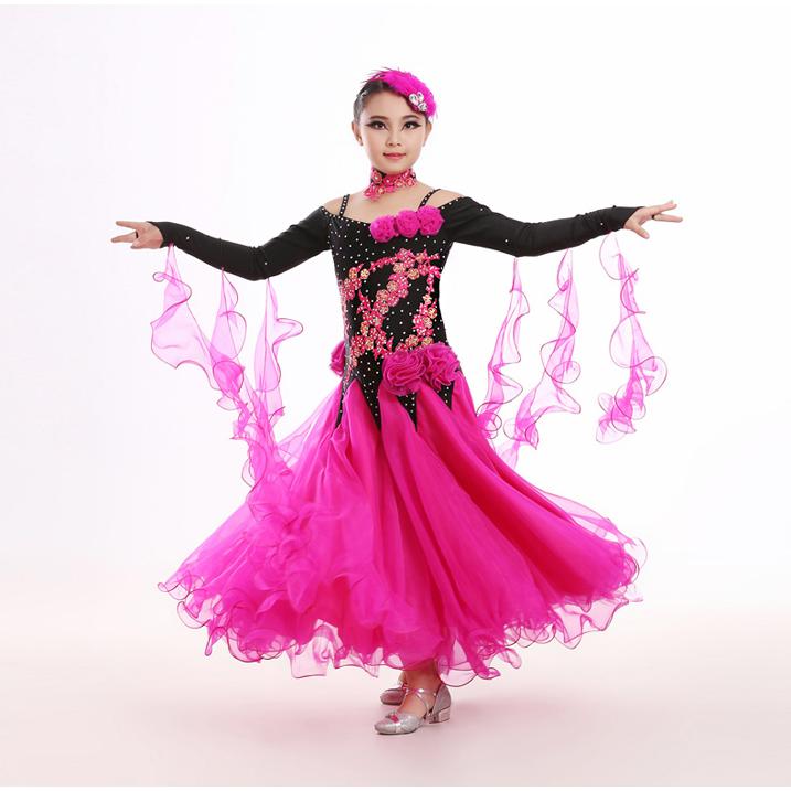 社交ダンスドレス ワンピース キッズ用 スタンダードドレス ジュニア用 社交ダンスワンピース 練習用セット 演出服 競技着 M-2XL グリーン ローズ |  | 07