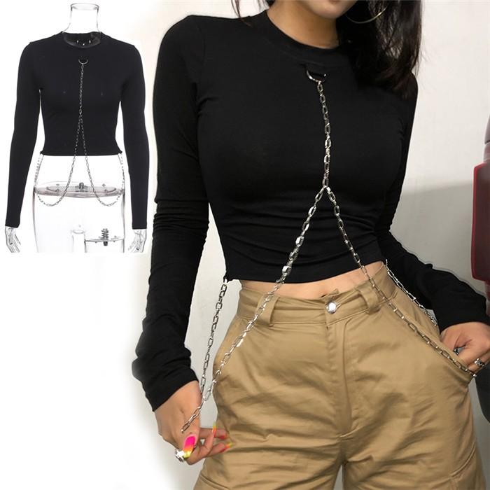 黒 プルオーバー ぴったり スウェット 長袖tシャツ ショート丈 短丈 長袖 お腹見せ チェーン フーディ ハイウエストb系 丸首スウェット Dm477c0 フルグレース 通販 Yahoo ショッピング