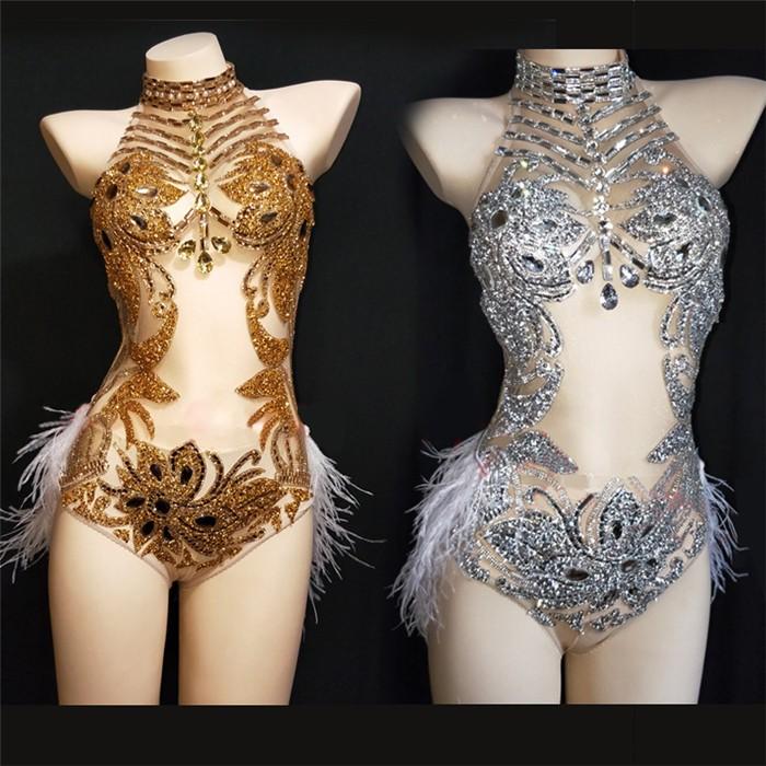 エキゾチックダンスウェア ラインストーンボディスーツ ナイトクラブ