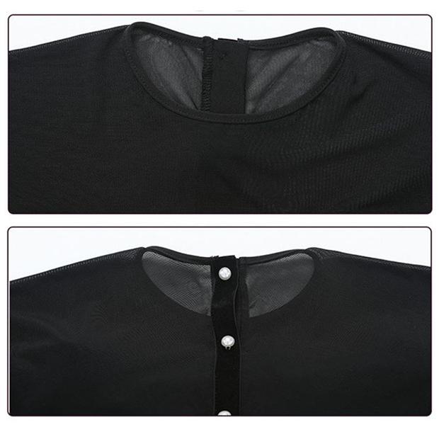 フリル付き長袖トップス 黒 衣装 練習着 S ストレッチ フリル付き長袖