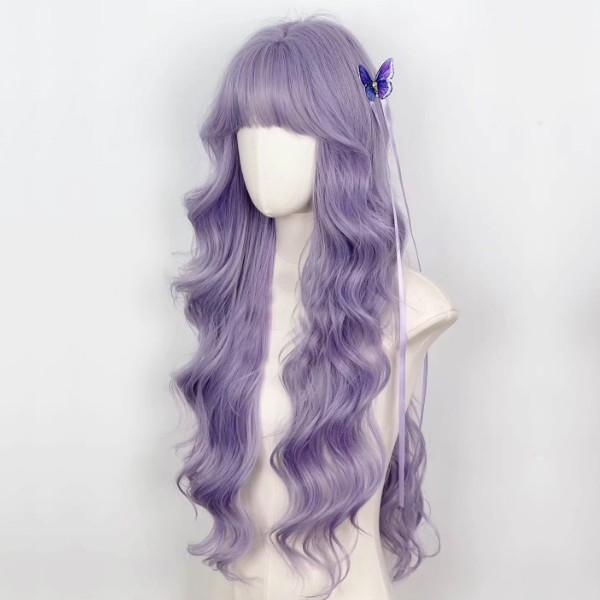 ウィッグ ロング パープル 紫 ゆるウェーブ フリーサイズ 前髪あり