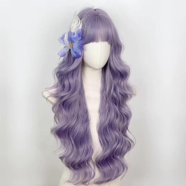 ウィッグ ロング パープル 紫 ゆるウェーブ フリーサイズ 前髪あり