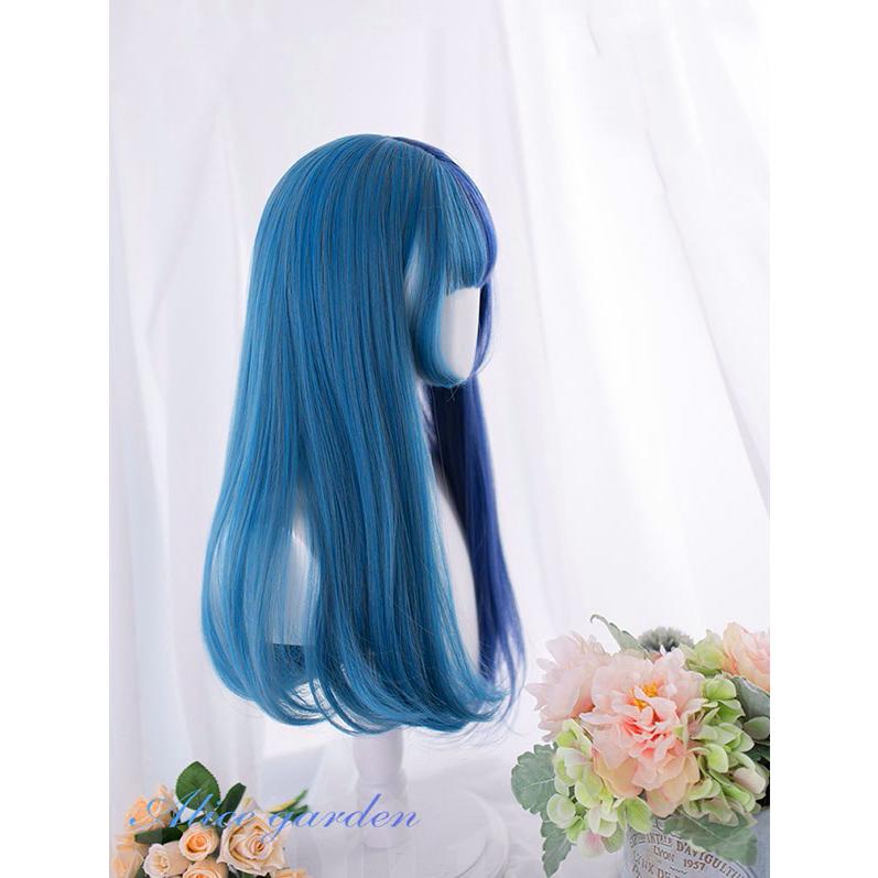 ウィッグ ロング グラデーション 青 ツートン 耐熱 前髪あり コスプレ