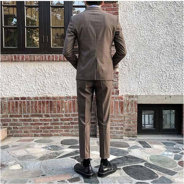 メンズ スーツ 一つボタン ストライプ ビジネススーツ スリムスーツ