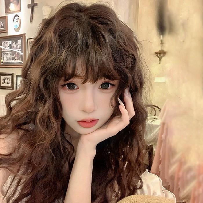 ウィッグ ロング 前髪ぱっつん 巻き毛 前髪あり フルウィッグ ロングウィッグ 可愛い コスレ ロリータ ゴスロリ 原宿 レディース コスチューム ブラウン | 