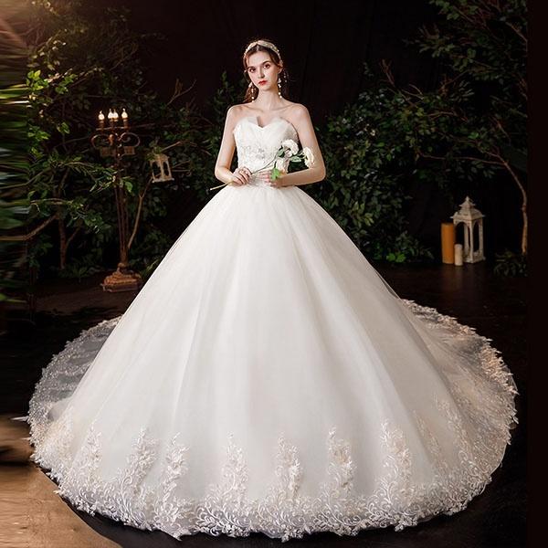 花嫁 ウェディングドレス Aライン チューブトップ ワンピース