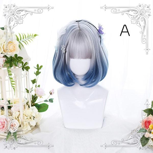 【レビュー投稿で+5%還元】フルウィッグ かつら ふんわり前髪 ぱっつん前髪 グラデーション ロリータ lolita ショート ボブウィッグ 前髪あり 自然 可愛い キュート 原宿風 コスチューム 文化祭 学園祭 イベント 韓国風 変装 女装 ピンク ブルー 水色 オレンジ パープル ウィッグ フルウィッグ ショート ボブウィッグ ぱっつん前髪 ロリータ