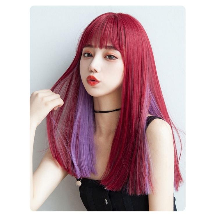 ウィッグ ロング レディース ピンク パープル メッシュ 紫 赤