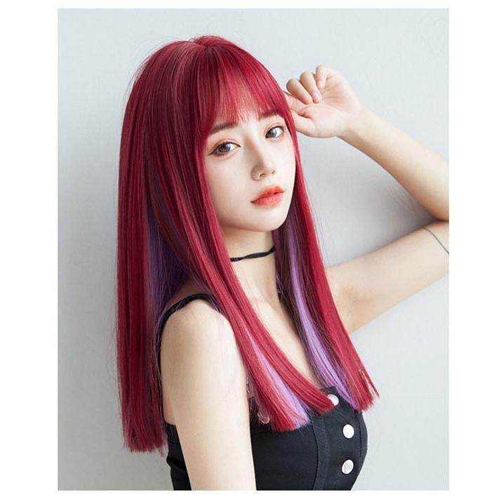 姫カット 中世の貴族風 ストレート レッド 赤髪 フルウィッグ かつら