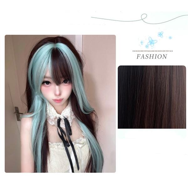 ハイライト ロングストレート ウィッグ ロリータ 前髪あり 甘かわセクシー系スタイル レディース  グリーン ブラウン カラー豊富 調整可能 耐熱ファイバー |  | 01