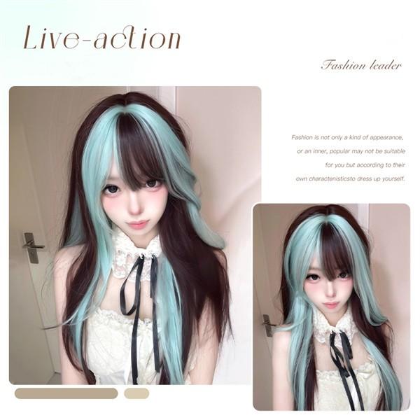ハイライト ロングストレート ウィッグ ロリータ 前髪あり 甘かわセクシー系スタイル レディース  グリーン ブラウン カラー豊富 調整可能 耐熱ファイバー |  | 02