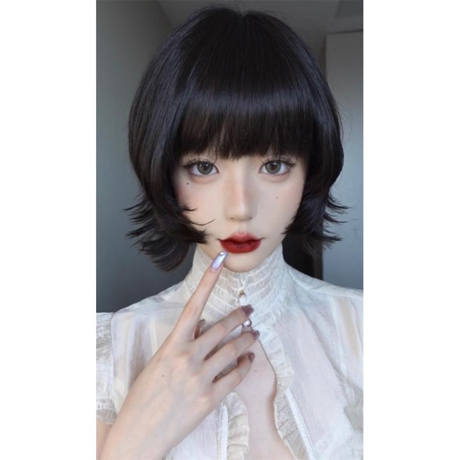 フルウィッグ ショート レディース ふんわり前髪 前髪あり かつら ぱっつん前髪 コスプレ 可愛い コスチューム 仮装 大人用 普段使い  ブラック |  | 01