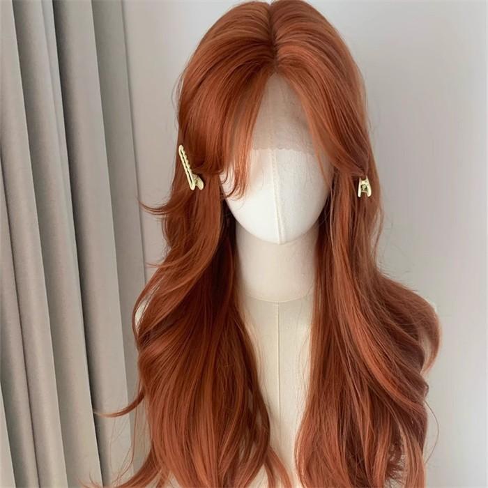 ウィッグ ロング ウェーブ オレンジブラウン アプリコットブラウン 赤