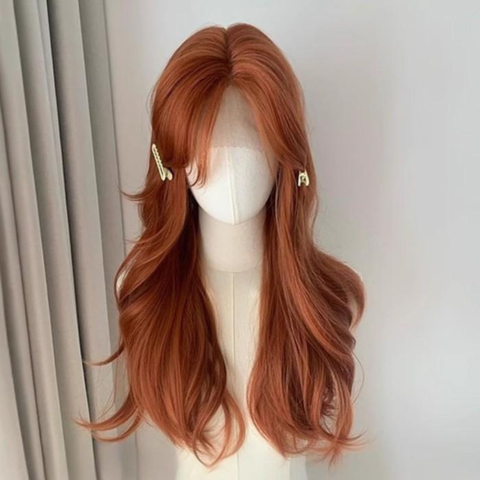 ウィッグ ロング ウェーブ オレンジブラウン アプリコットブラウン 赤