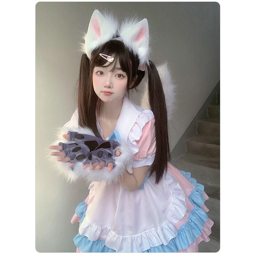 コスプレ道具 手作り 尻尾 耳 カチューシャ 手袋 セット 猫 狐