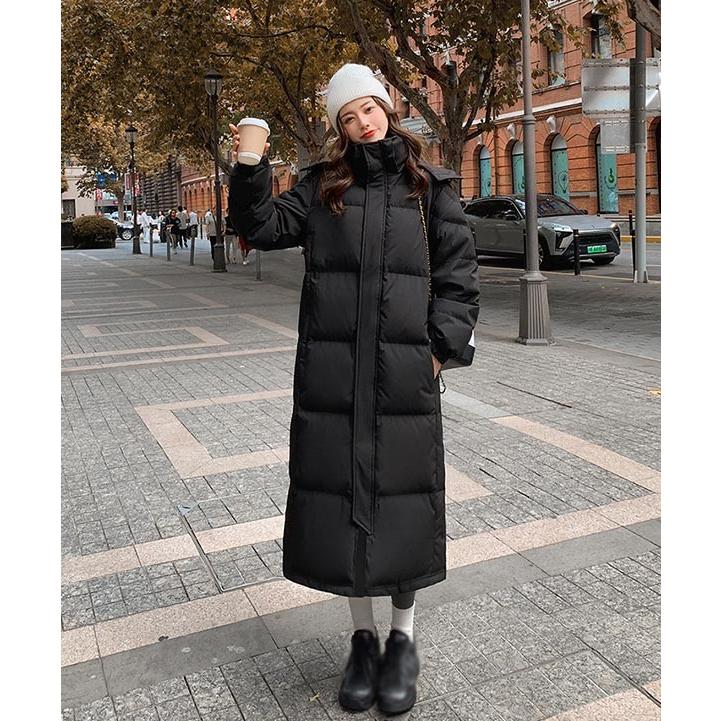 ベンチコート フード付き 90%ダウン レディース 超ロング 黒 大きめ